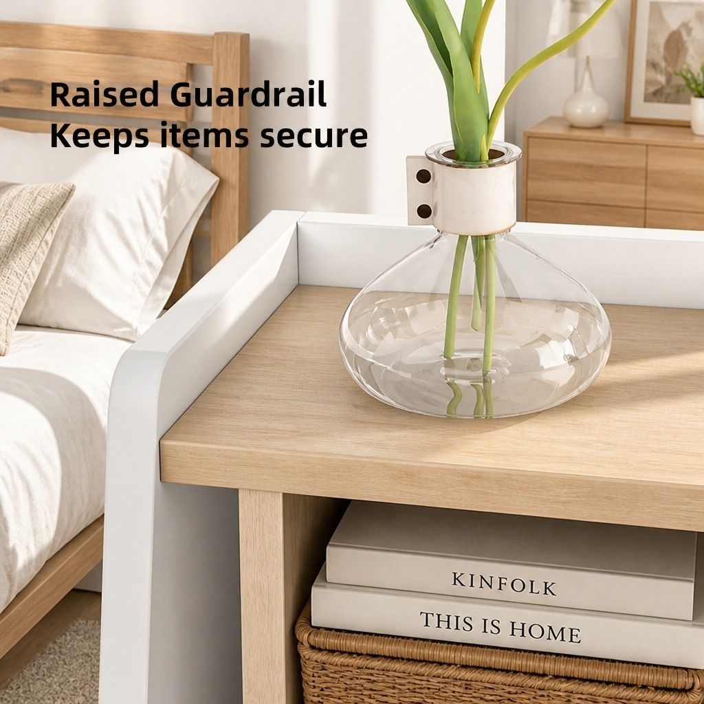 HYGGO Bedside Table Drawer Nightstand Wooden Legs Open Shelves Side Compartment White