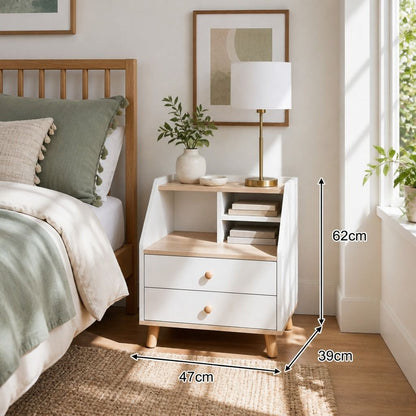 HYGGO Two-Tone Bedside Table Nightstand Drawer Storage Wooden Legs White Wood Design