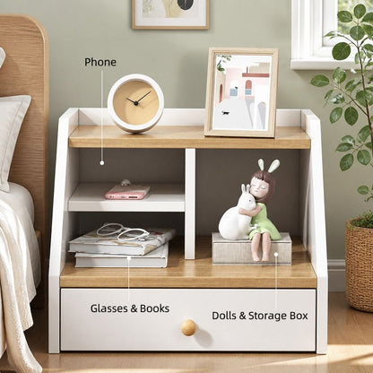 HYGGO Two-Tone Bedside Table Nightstand Drawer Storage Wooden Legs White Wood Design