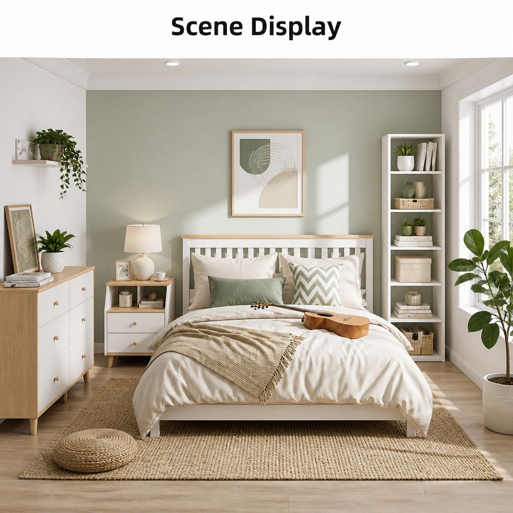 HYGGO Two-Tone Bedside Table Nightstand Drawer Storage Wooden Legs White Wood Design