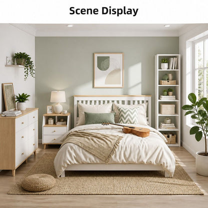 HYGGO Two-Tone Bedside Table Nightstand Drawer Storage Wooden Legs White Wood Design