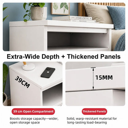 HYGGO Bedside Table Drawer Nightstand Warm White Open Storage Compact 47cm Modern