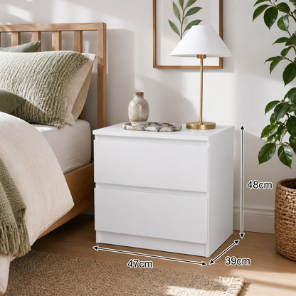 HYGGO Bedside Table Drawer Nightstand Warm White Double Drawer Finger Pull Modern