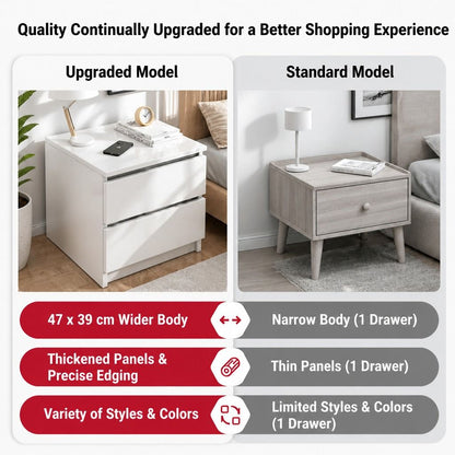 HYGGO Bedside Table Drawer Nightstand Warm White Double Drawer Finger Pull Modern