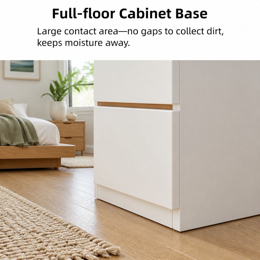 HYGGO Bedside Table Drawer Nightstand Warm White Double Drawer Finger Pull Modern