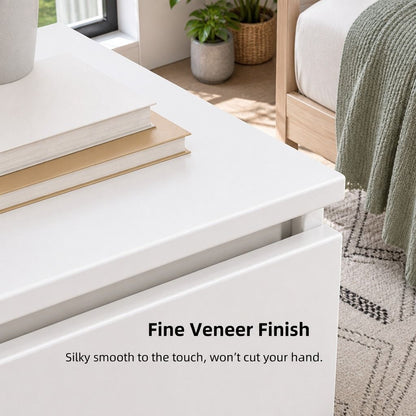 HYGGO Bedside Table Drawer Nightstand Warm White Triple Drawer Finger Pull Modern