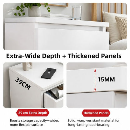 HYGGO Bedside Table Drawer Nightstand Warm White Triple Drawer Finger Pull Modern