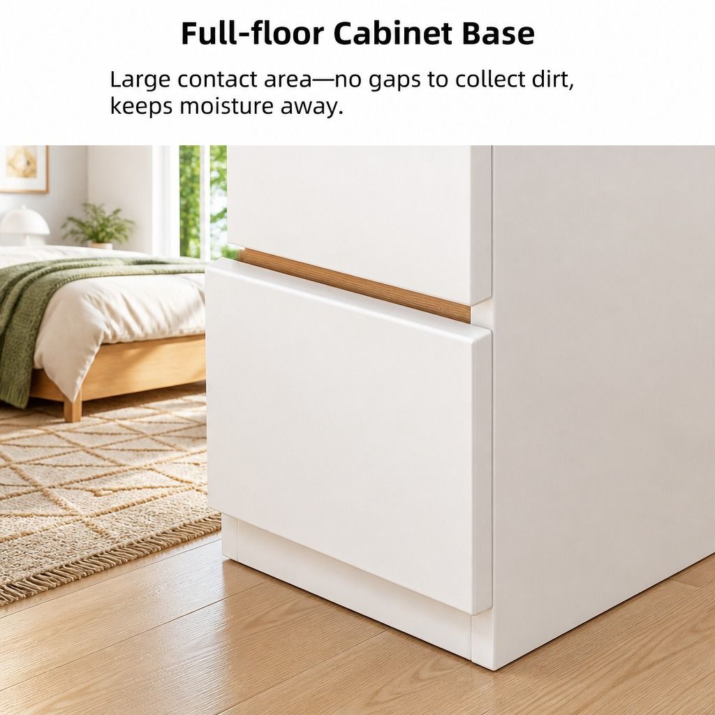 HYGGO Bedside Table Drawer Nightstand Warm White Triple Drawer Finger Pull Modern