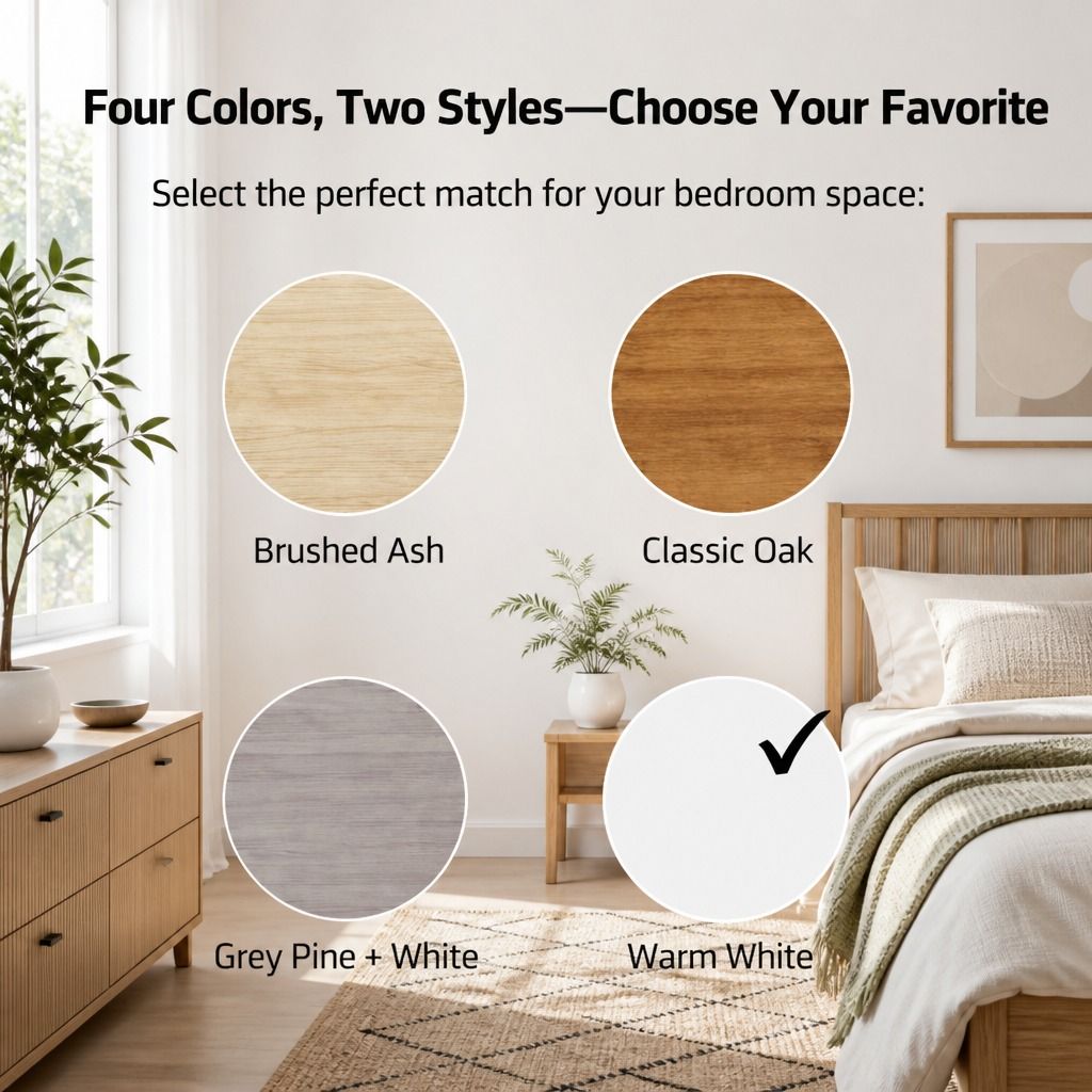 HYGGO Bedside Table Drawer Nightstand Warm White Triple Drawer Finger Pull Modern