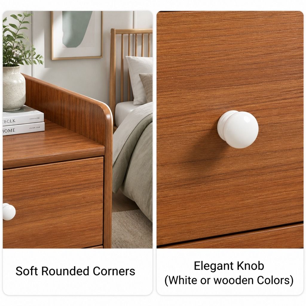 HYGGO Vintage Bedside Table Walnut Nightstand Drawer Open Shelf White Knob 48cm