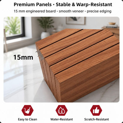 HYGGO Bedside Table Nightstand Walnut Wood Grain Double Drawer Tray Top White Handles