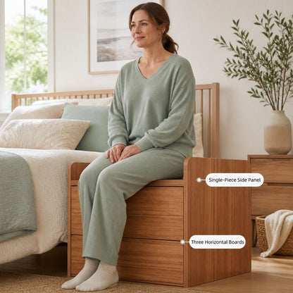 HYGGO Bedside Table Nightstand Walnut Wood Grain Double Drawer Tray Top White Handles