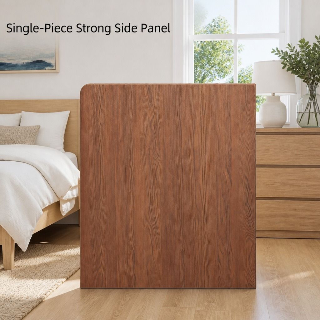 HYGGO Bedside Table Nightstand Walnut Wood Grain Double Drawer Tray Top White Handles
