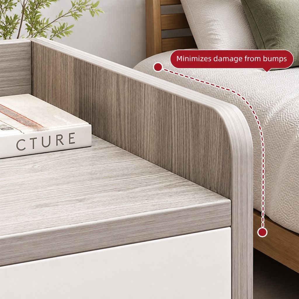 HYGGO Bedside Table Drawer Nightstand Light Gray Wood Grain Storage Tray White 48cm