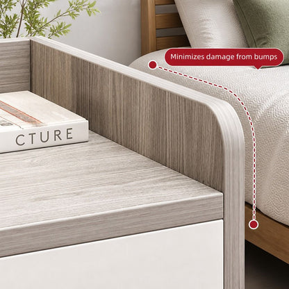 HYGGO Bedside Table Drawer Nightstand Light Gray Wood Grain Storage Tray White 48cm