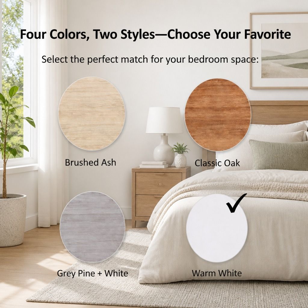 HYGGO Bedside Table Drawer Nightstand Light Gray Wood Grain Storage Tray White 48cm