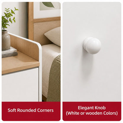 HYGGO Bedside Table Drawer Nightstand Light Gray Wood Grain Storage Tray White 48cm