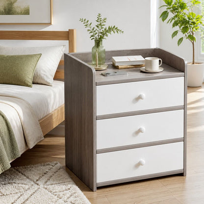 HYGGO Bedside Table Drawer Nightstand Light Gray Wood Grain Storage Tray White 48cm