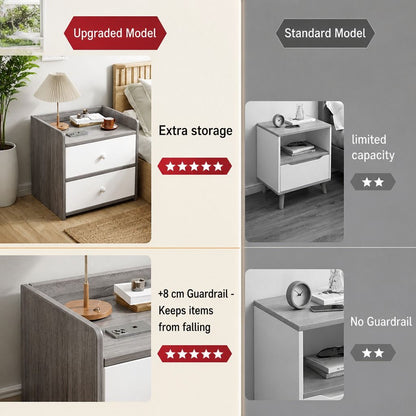 HYGGO Two-Tone Bedside Table Nightstand Light Gray White Drawers Wooden Knobs