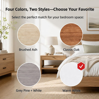 HYGGO Two-Tone Bedside Table Nightstand Light Gray White Drawers Wooden Knobs