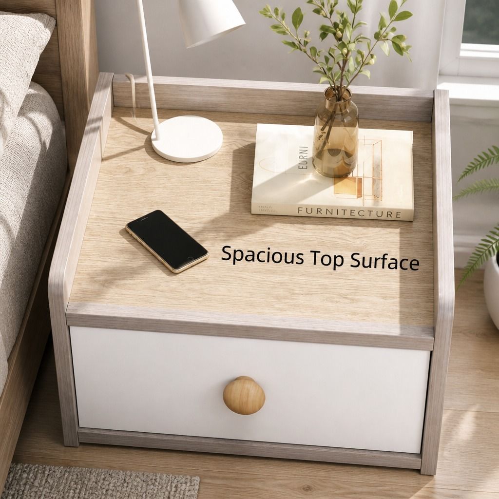 HYGGO Two-Tone Bedside Table Nightstand Light Gray White Drawers Wooden Knobs