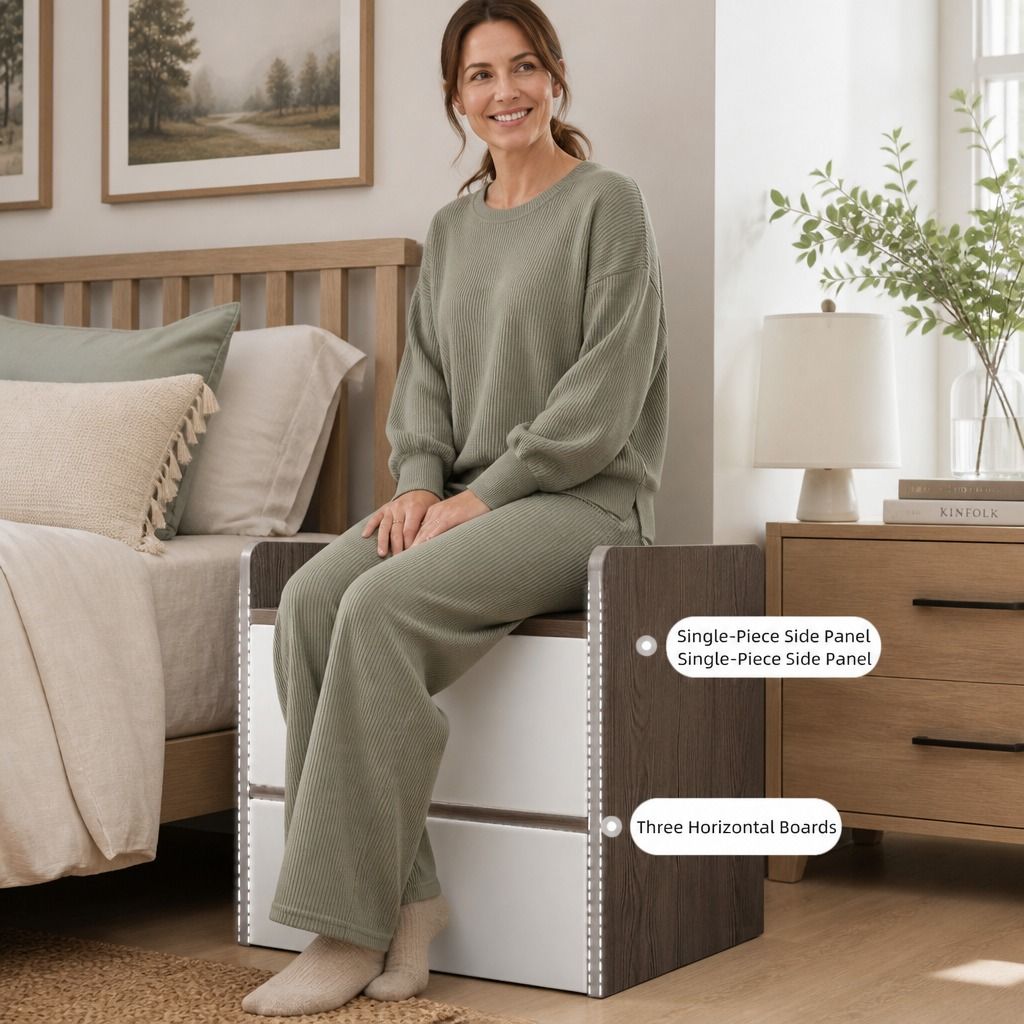 HYGGO Two-Tone Bedside Table Nightstand Light Gray White Drawers Wooden Knobs