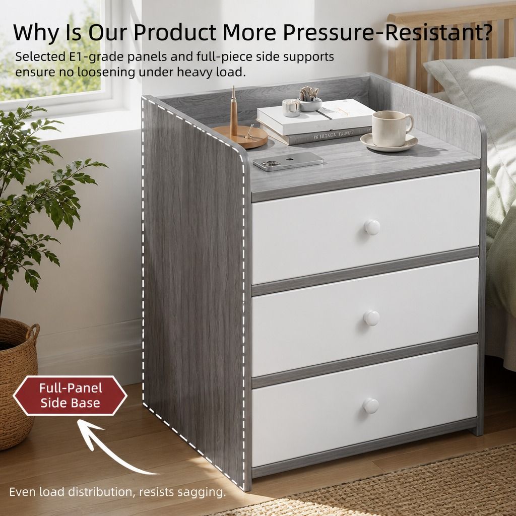 HYGGO Two-Tone Bedside Table Nightstand Light Gray White Drawers Wooden Knobs