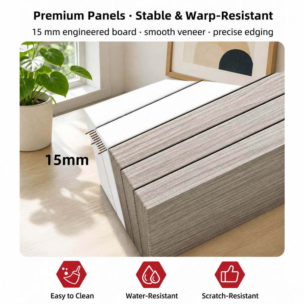 HYGGO Bedside Table Drawer Nightstand Light Gray Wood Grain 3 Drawers Wooden Knobs