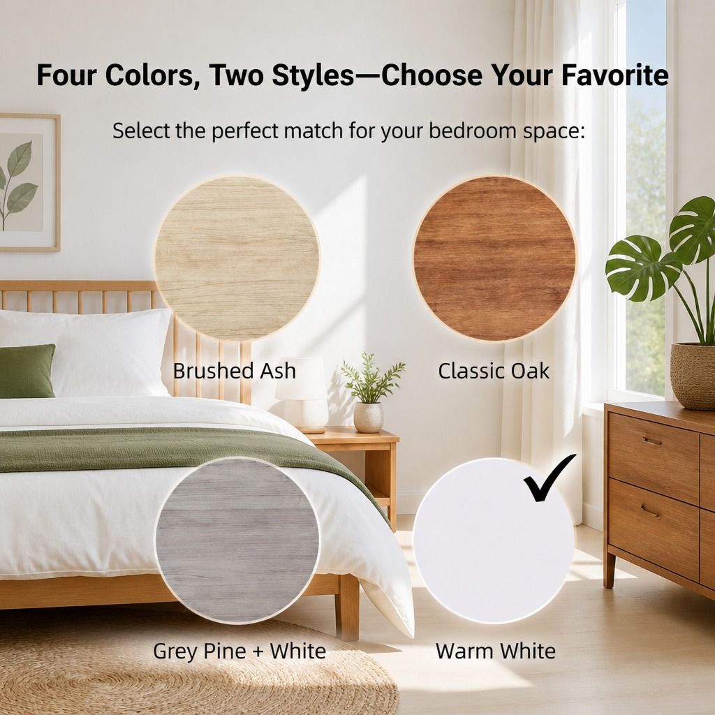 HYGGO Bedside Table Drawer Nightstand Light Gray Wood Grain 3 Drawers Wooden Knobs