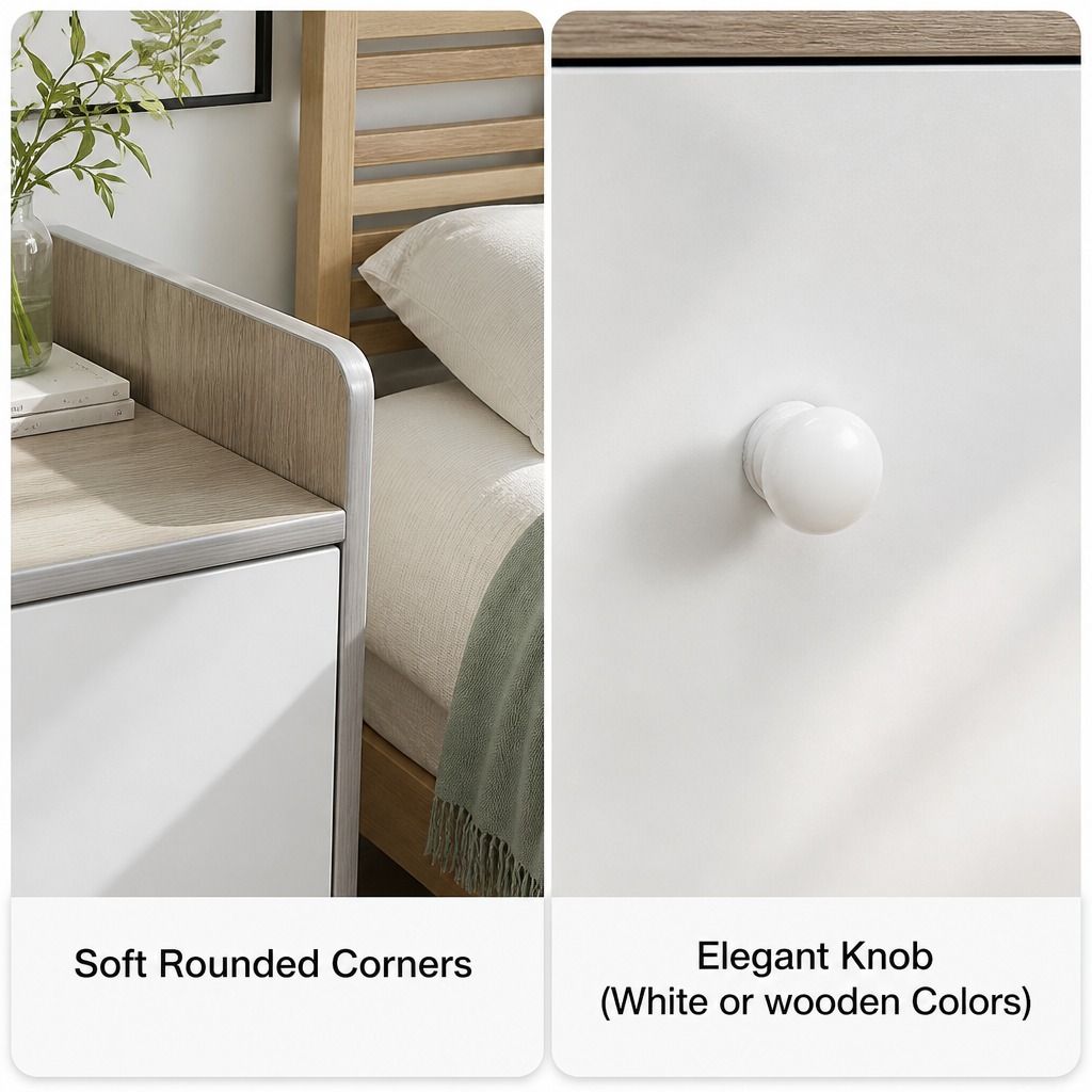 HYGGO Bedside Table Drawer Nightstand Light Gray Wood Grain 3 Drawers Wooden Knobs