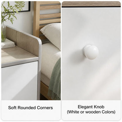 HYGGO Bedside Table Drawer Nightstand Light Gray Wood Grain 3 Drawers Wooden Knobs