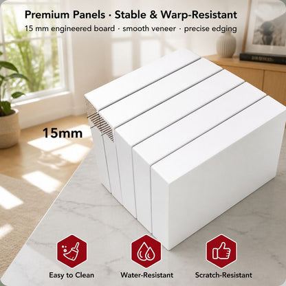 HYGGO White Minimalist Nightstand Double Drawer Bedside Table Wooden Handles Tray