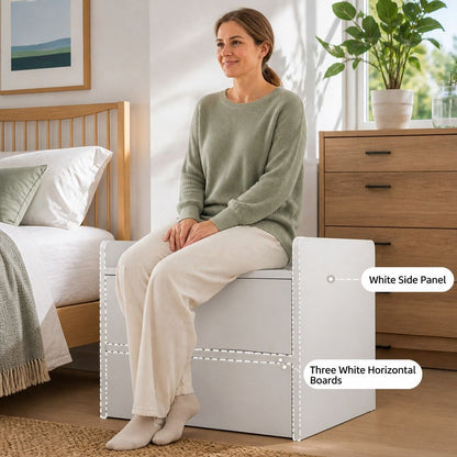 HYGGO White Minimalist Nightstand Double Drawer Bedside Table Wooden Handles Tray