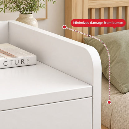 HYGGO White Minimalist Nightstand Bedside Table Triple Drawer Wooden Handles Tray