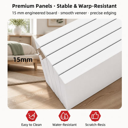 HYGGO White Minimalist Nightstand Bedside Table Triple Drawer Wooden Handles Tray