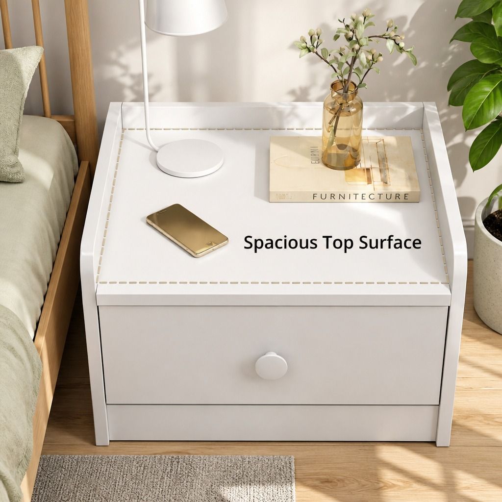 HYGGO White Minimalist Nightstand Bedside Table Triple Drawer Wooden Handles Tray