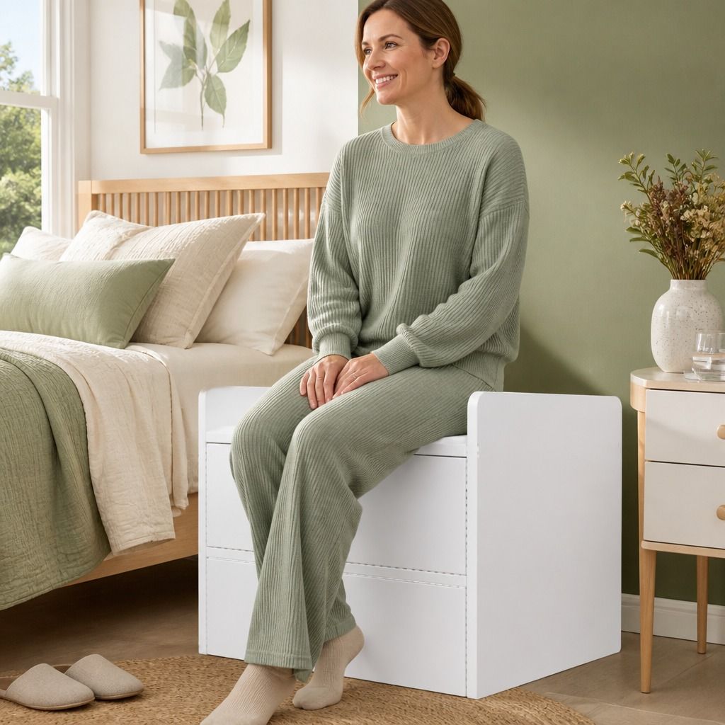 HYGGO White Minimalist Nightstand Bedside Table Triple Drawer Wooden Handles Tray