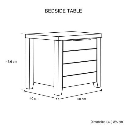 4 Pieces Bedroom Suite Natural Wood Like MDF Structure Double Size Oak Colour Bed, Bedside Table & Dresser