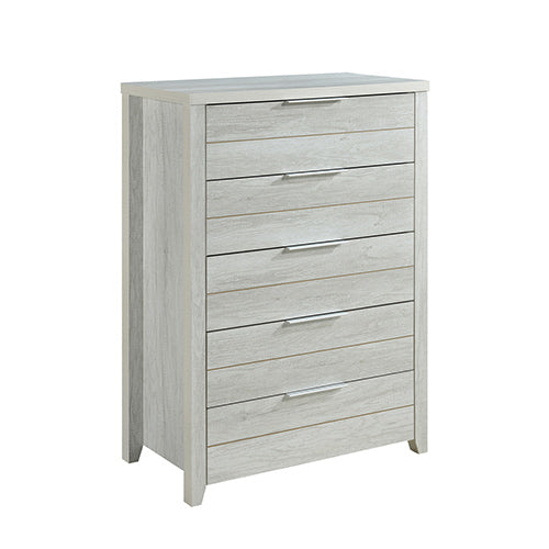 4 Pieces Bedroom Suite Natural Wood Like MDF Structure Queen Size White Ash Colour Bed, Bedside Table & Tallboy