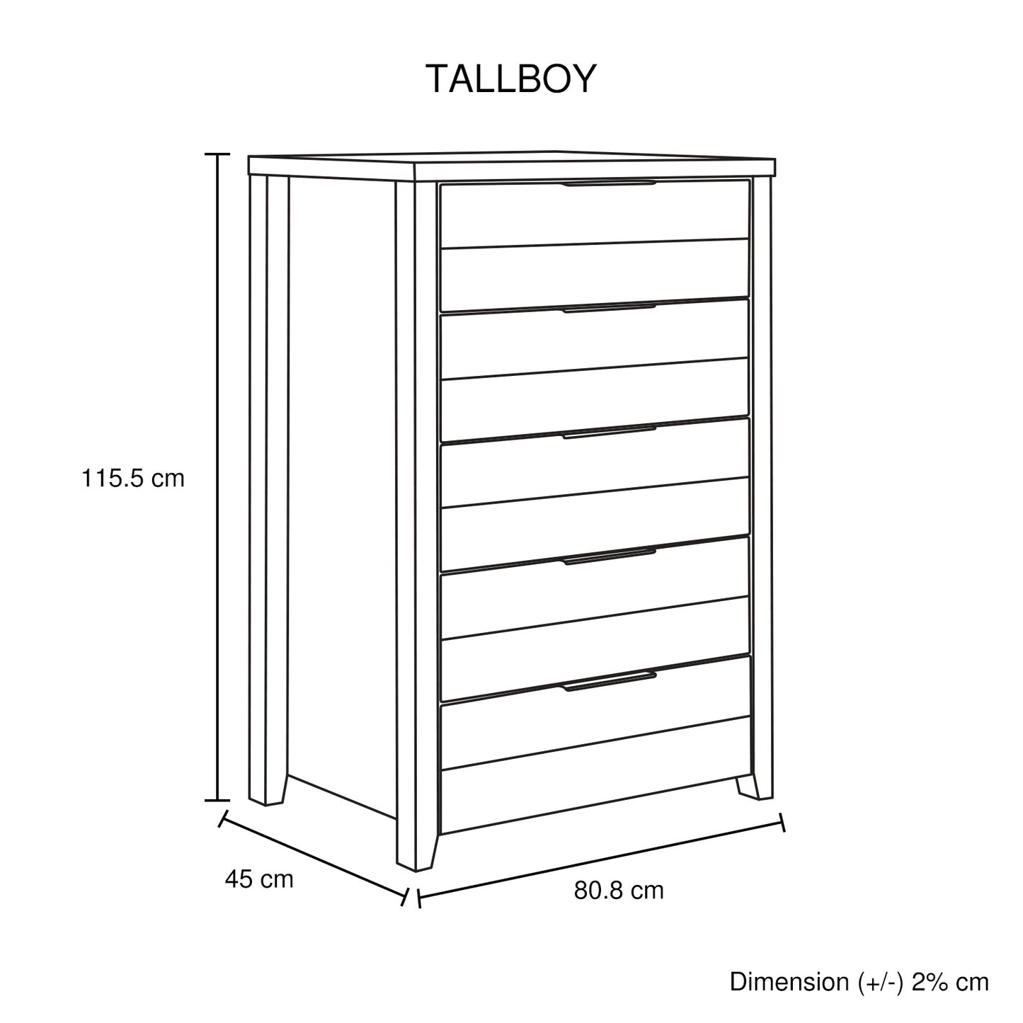 5 Pieces Bedroom Suite Natural Wood Like MDF Structure King Size Oak Colour Bed, Bedside Table, Tallboy & Dresser