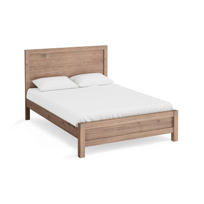 5 Pieces Bedroom Suite in Solid Wood Veneered Acacia Construction Timber Slat Single Size Oak Colour Bed, Bedside Table , Tallboy & Dresser