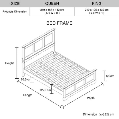 4 Pieces Bedroom Suite in Solid Wood & MDF Queen Size Grey Colour Bed, Bedside Table & Dresser