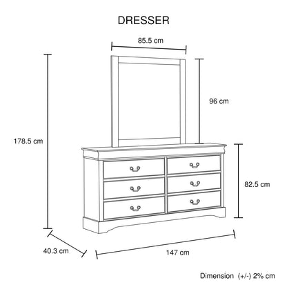 4 Pieces Bedroom Suite in Solid Wood & MDF Queen Size Grey Colour Bed, Bedside Table & Dresser