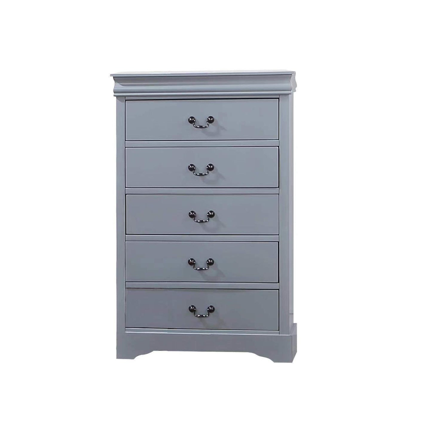 4 Pieces Bedroom Suite in Solid Wood & MDF Queen Size Grey Colour Bed, Bedside Table & Tallboy