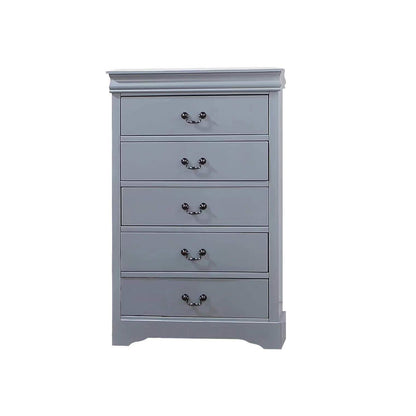 4 Pieces Bedroom Suite in Solid Wood & MDF Queen Size Grey Colour Bed, Bedside Table & Tallboy