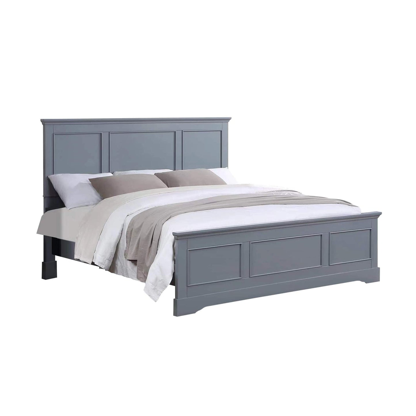 5 Pieces Bedroom Suite in Solid Wood & MDF Queen Size Grey Colour Bed, Bedside Table, Dresser & Tallboy