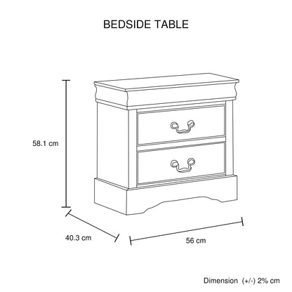 5 Pieces Bedroom Suite in Solid Wood & MDF Queen Size Grey Colour Bed, Bedside Table, Dresser & Tallboy