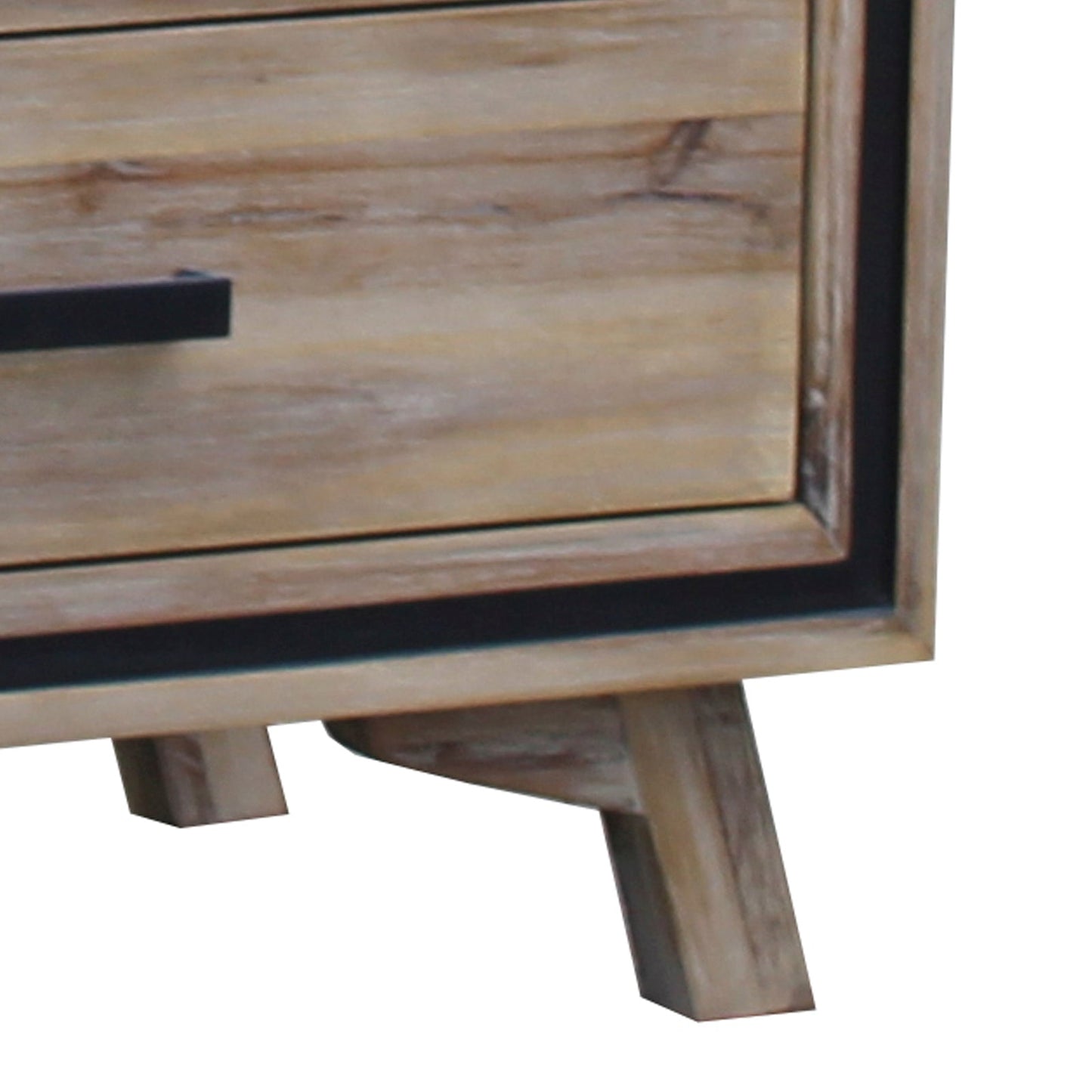 4 Pieces Bedroom Suite Queen Size Silver Brush in Acacia Wood Construction Bed, Bedside Table & Tallboy