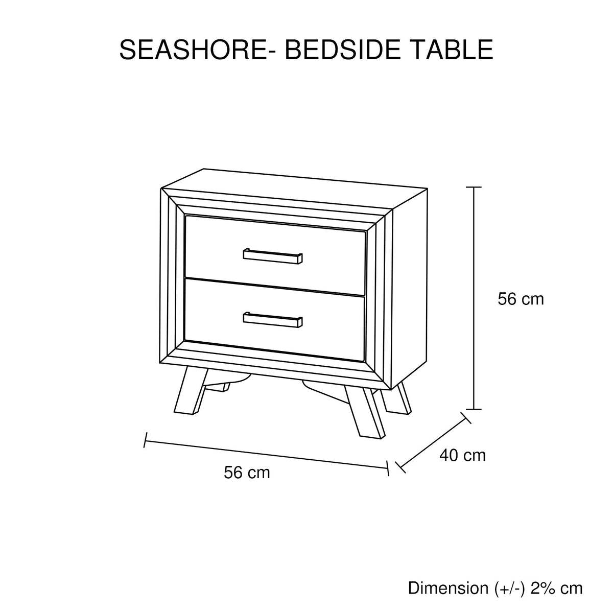 Bedside Table Grey Colour With 2 Drawers Night Stand Solid Wood Metal Handles
