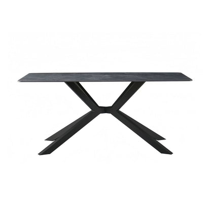 Dining Table Rectangular Shape Green Sintered Stone Top Powder Coated Iron Legs